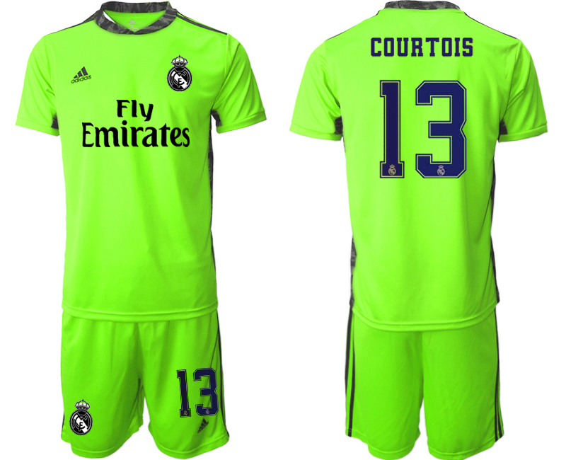 Men 2020-2021 club Real Madrid fluorescent green #13 goalkeeper Soccer Jerseys->real madrid jersey->Soccer Club Jersey